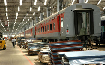 A rake being given final touches at Rail Coach Factory workshop in Kapurthala.