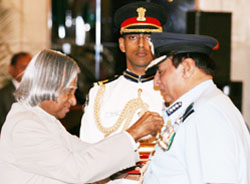 Air Marshal Padamjit Singh Ahluwalia PVSM AVSM and Bar VM VSM ADC AOC- in-c is awarded the Param Vishist Seva Medal by the President of India.
