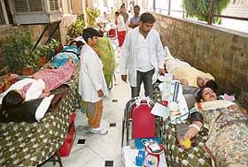 Volunteers during a blood donation camp at Shirdi Sai Mandir, Sector 29, Chandigarh