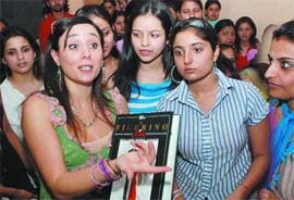 Stefania Gulina, fashion stylist and expert faculty from Milan interacting with students and faculty of INIFD during a workshop held in Jalandhar on Thursday.