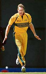 Glenn McGrath has taken a record 25 wickets in this World Cup at an average of 13.04.
