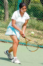 Mehak Singh in action during the final of the AITA Championship Series at the CLTA courts in Chandigarh