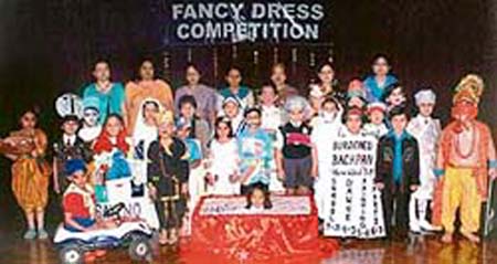 Participants at fancy dress competition at Kundan Vidya Mandir, in Ludhiana on Friday