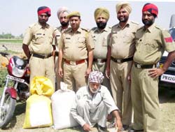 Cops with an alleged drug-peddler, nabbed at Parjian Biharipur in Ludhiana