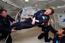 In this handout photo provided by the Zero Gravity Corporation, astrophysicist Stephen Hawking floats on a zero-gravity jet on Thursday. The modified jet carrying Hawking, a handful of his physicians and nurses, and dozens of others first flew up to 24,000 ft over the Atlantic Ocean off Florida. 