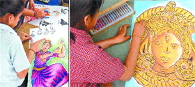 Children take part in the Kalashram Art Competition at Bal Bhavan in the Capital on Saturday.