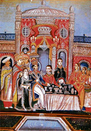 Nasir-ud-din Haider, King of Oudh (1827-37), with a British officer and an English lady (perhaps Lord Bentinck and his wife). By a Lucknow artist, C 1831