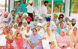 Residents of Khera village in Pinjore block protest outside the district secretariat in Sector 1, Panchkula