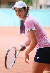 World number 50 Sania Mirza practises on a claycourt at Sindh colony in Hyderabad on Monday. After an injury layoff, she aims to return to competition at next weeks German Open in Berlin. 