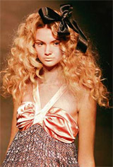 A model displays an outfit by Bowie Wong at the Australian Fashion Week in Sydney.