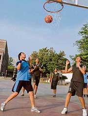 The match between Carmel Convent and St Xaviers girls teams in progress during the Youth State Basketball Championship held at New Public School, Sector 18, Chandigarh, on Tuesday. 