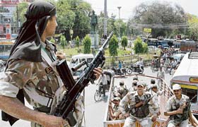 Paramilitary jawans keep vigil in Allahabad ahead of the sixth phase of the Uttar Pradesh Vidhan Sabha elections