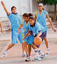 A match in progress during the Youth State Basketball Championship being held at New Public School, Sector 18, Chandigarh, on Wednesday.
