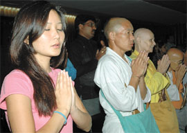 Tibetans offer prayers in the Capital on the occasion of Buddha Poornima.