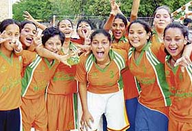 The girls team of NPS, Sector 18, after winning the Youth State Basketball Championship here