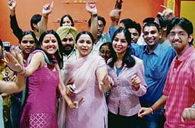 Students at the Chandigarh centre of Animaster, a training institute in animation, celebrate the first anniversary of their institute in Chandigarh