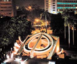 Illuminated historical Yantra at Jantar Mantar in the Capital 