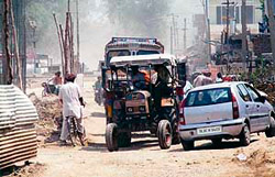 A scene of the site of the flyover being constructed on the Bathinda-Patiala rail section near the TV tower in Bathinda.