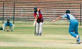 A match between AIECB and ONGC in progress during the first All-India Prize Money Twenty20 Cricket Tournament at cricket stadium, Sector 16, Chandigarh