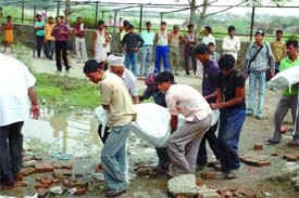 A recently repaired water tank in a house at Chilla village near Mayur Vihar crumbled on Sunday, while a worker was collecting water from the tank. He got buried under its debris