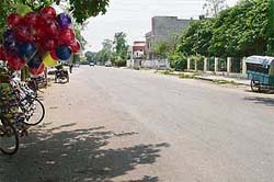 A road at Sarabha Nagar in Ludhiana bears a deserted look on a hot Sunday
