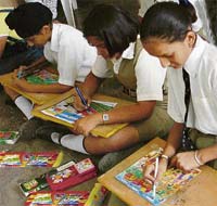 Students participate in an on-the-spot painting competition at DAV School, Sector 11, Panchkula,