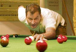 Vaneet Khosla attempts a shot during the sixth Saurabh Khattar Memorial Billiards and Snooker Championship at Chandigarh Club, Sector 