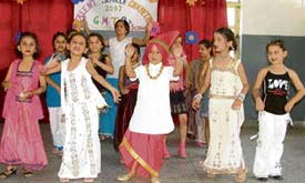 Students of GMT School display their skills during a talent hunt contest held on Monday. 