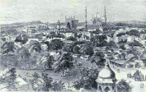 General view of Delhi in 1857, just before the Mutiny. The Jama Masjid is in the Centre. (Sketch by Prince Alexis Soltykoff in The Illustrated Times)