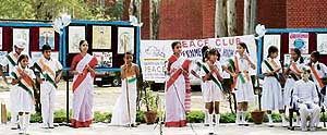 Students of Government Model High School, Sector 36, Chandigarh, present a colourful programme at the inauguration of Peace Club in Chandigarh on Thursday.