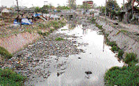 a nullah filled with waste material from dairies