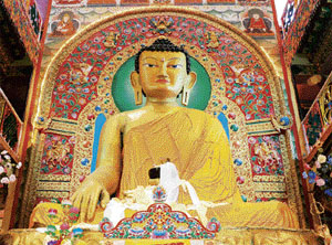 The monastery has a 26-foot-high gilded statue of the Buddha