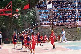 A match in progress during the 5th Hanoria Lawrence Girls Basketball Tournament at Lawrence School, Sanawar