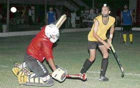A match in progress at the hockey stadium, Sector 18, Chandigarh