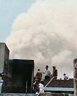 Thick smoke billows out of a hosiery unit that caught fire in Ludhiana