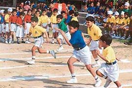 Children take part in a race during the sports meet at Ryan International School, Urban Estate, Chandigarh road, Ludhiana