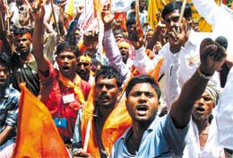 Workers of Bharatiya Railway Mal Godam protesting at a rally at Jantar Mantar in the Capital 