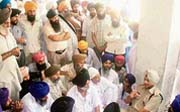 DSP, Malerkotla, Gurpreet Singh tries to persuade the activists of Sikh organisations to restrict their protest to an area at Ahmedgarh