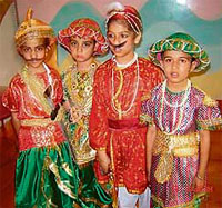 Students of St Soldiers School, Mohali, during a fancy dress competition.