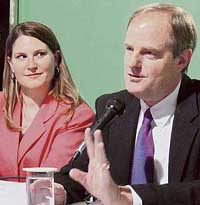US Consul-General Peter Kaestner and deputy press attache Tara Rigler at the Chandigarh Press Club in Chandigarh on Wednesday. 
