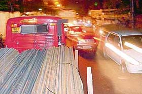 A traffic jam near the CTU workshop in Industrial Area, phase 1, on Friday evening