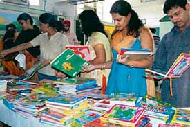 Visitors at a book exhibition at Small Wonder School in Mohali on Saturday. 