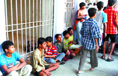 Rescued child labourers at the Karol Bagh police station in the Capital on Saturday.
