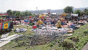 A number of shops put up at the Dari mela ground, near Dharamsala, were ravaged due to a storm on Friday night. 