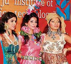Budding designers of JD Institute wear dresses which are to be showcased on Sunday.