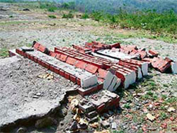 Chief Minister Virbhadra Singh recently laid with fanfare the foundation stone for the ITI building in ward No 2 at Nurpur. Within just one month of the stone-laying ceremony, the signboard has disappeared; and (below) to add insult to injury, miscreants have demolished the foundation stone.