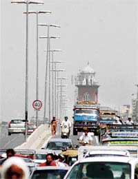 Streetlights switched on at the elevated road during broad daylight in Ludhiana