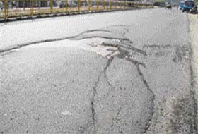 A big crack on the newly built national highway near Doraha
