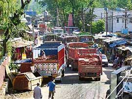 Such traffic jams are frequent at the Chogan junction in Nurpur.