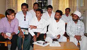 Haryana BSP general secretary Maya Ram Sahota addresses a press conference in Ambala